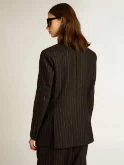 Clearance Golden Goose Blazer feminino de abotoamento duplo de lã cinza mescla Coleção Journey