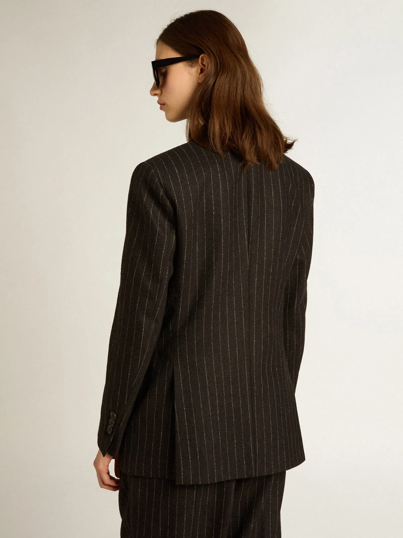 Clearance Golden Goose Blazer feminino de abotoamento duplo de lã cinza mescla Coleção Journey