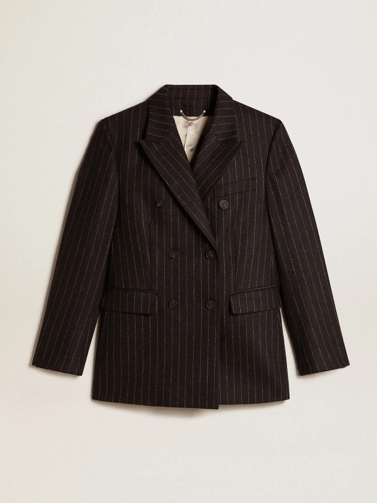 Clearance Golden Goose Blazer feminino de abotoamento duplo de lã cinza mescla Coleção Journey