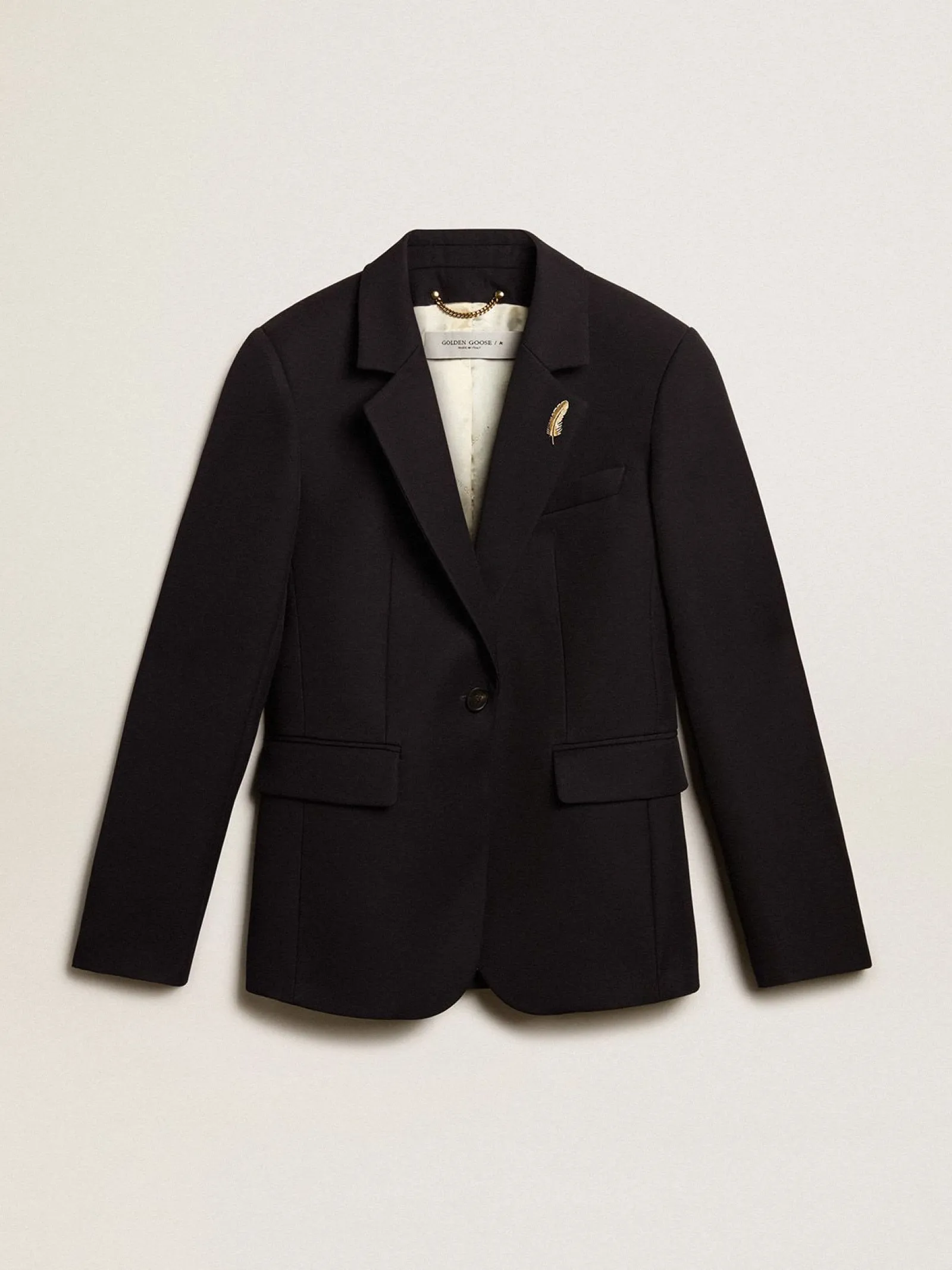 Best Sale Golden Goose Blazer feminino de abotoamento simples de gabardine de lã azul-escuro Golden Collection