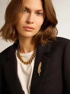 Best Sale Golden Goose Blazer feminino de abotoamento simples de gabardine de lã azul-escuro Golden Collection