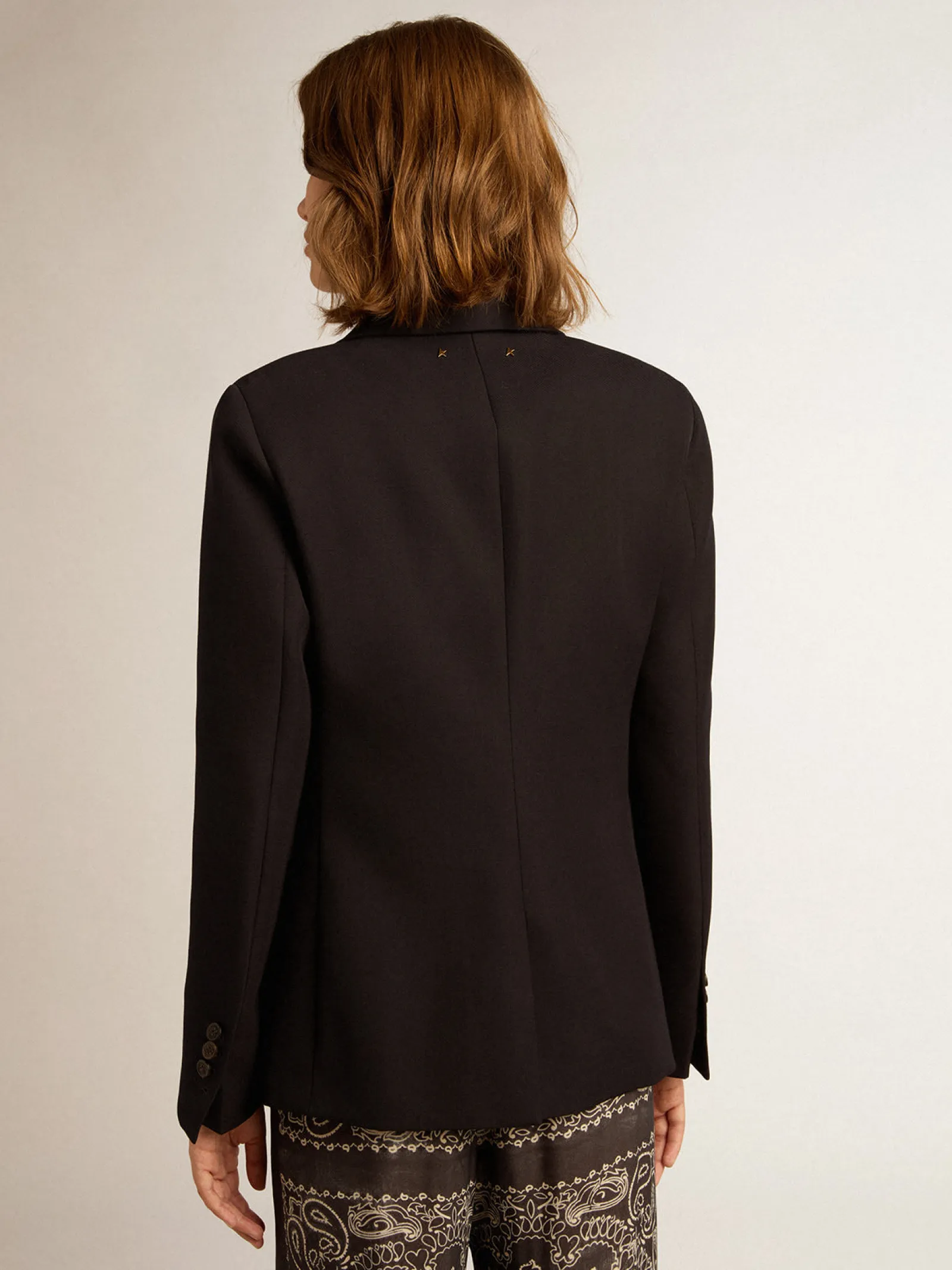 Best Sale Golden Goose Blazer feminino de abotoamento simples de gabardine de lã azul-escuro Golden Collection