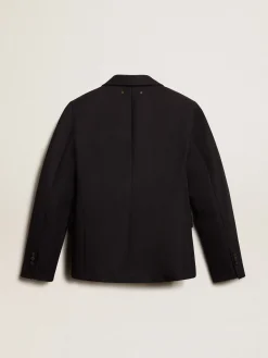 Best Sale Golden Goose Blazer feminino de abotoamento simples de gabardine de lã azul-escuro Golden Collection