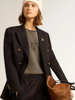 Store Golden Goose Blazer feminino de abotoamento duplo azul-escuro Cor: azul-escuro