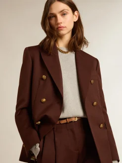 Clearance Golden Goose Blazer feminino de abotoamento duplo de gabardine de lã cor café Cor: chicory coffee