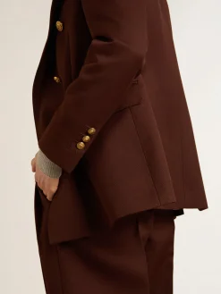 Clearance Golden Goose Blazer feminino de abotoamento duplo de gabardine de lã cor café Cor: chicory coffee