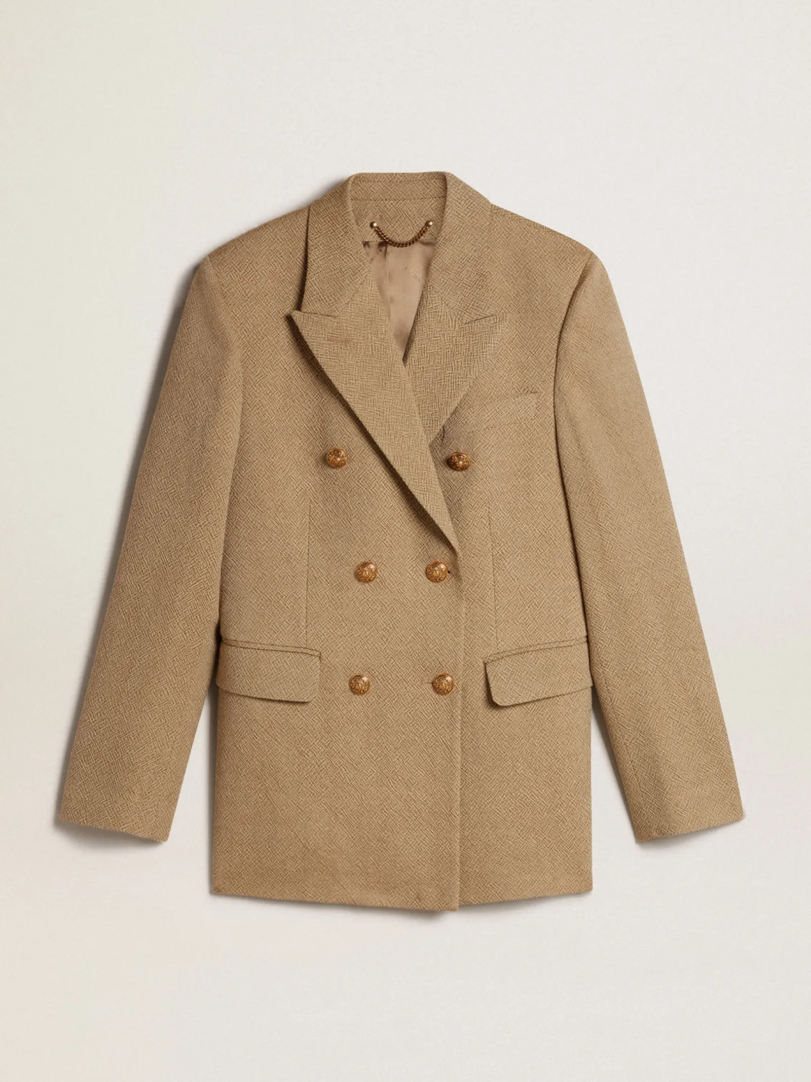 New Golden Goose Blazer feminino de abotoamento duplo de lã cor de faia clara Coleção Journey