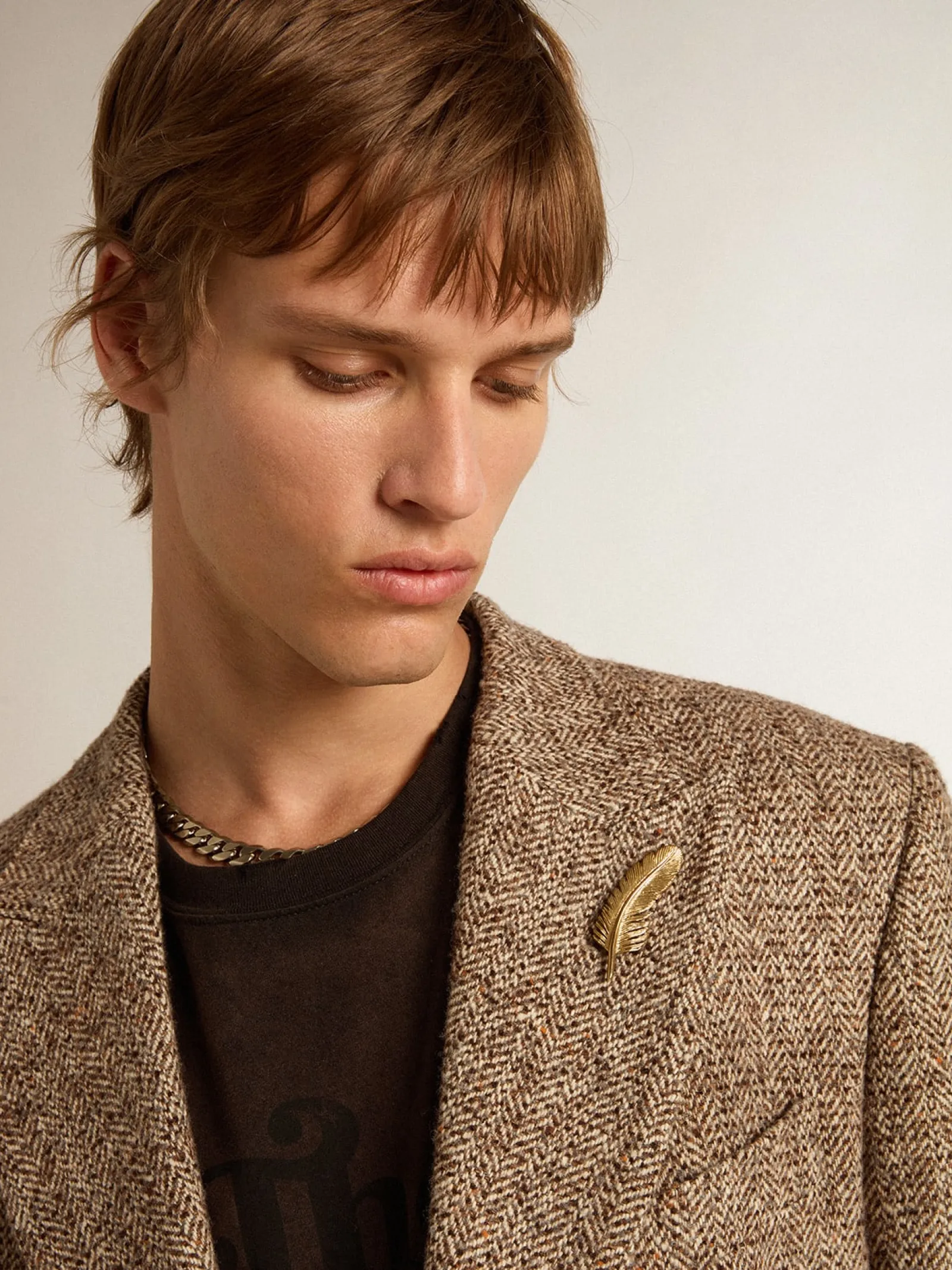 Store Golden Goose Blazer masculino de abotoamento duplo marrom com fecho com botões Coleção Journey