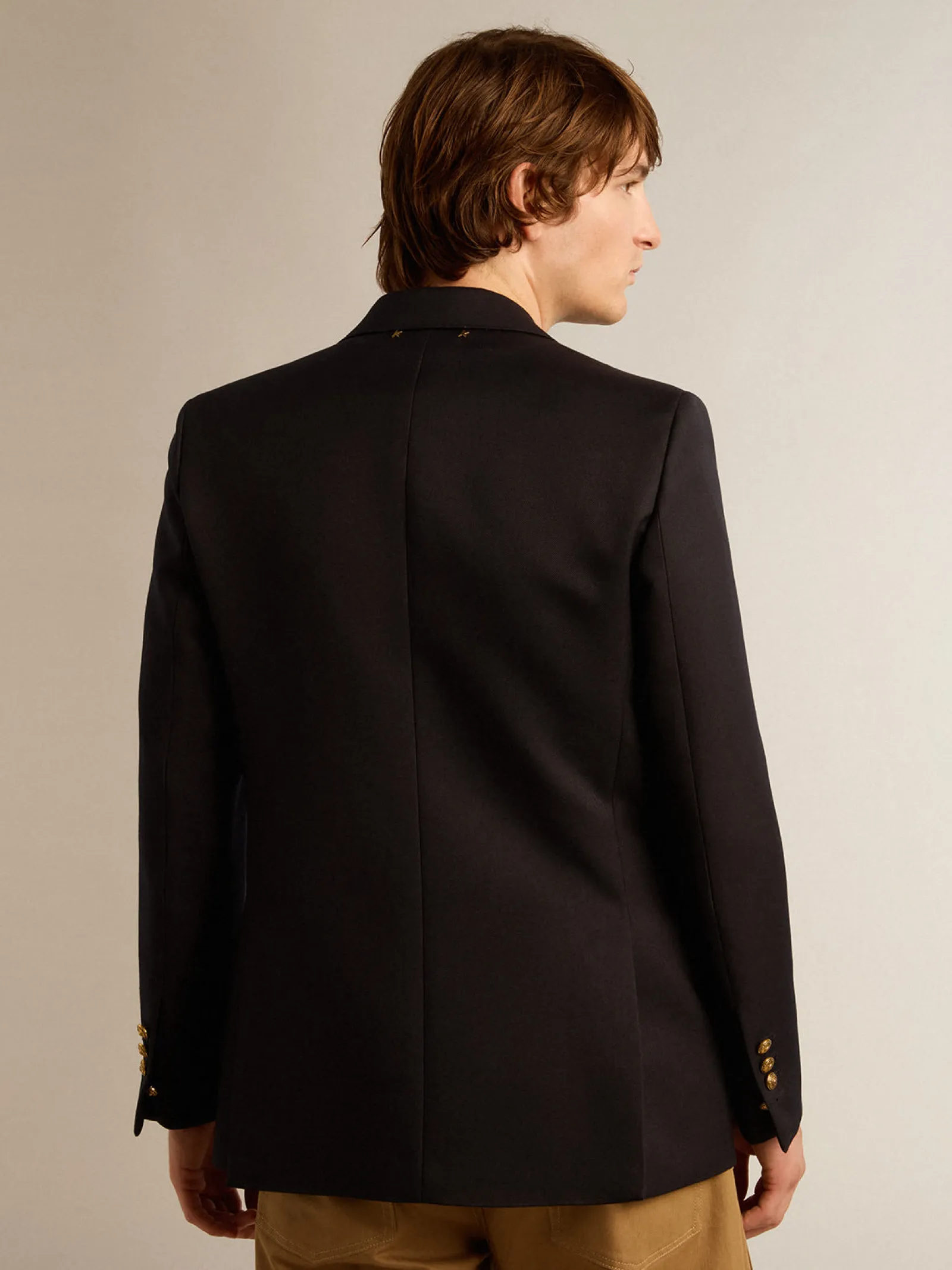 Fashion Golden Goose Blazer masculino de abotoamento duplo azul-escuro Cor: azul-escuro