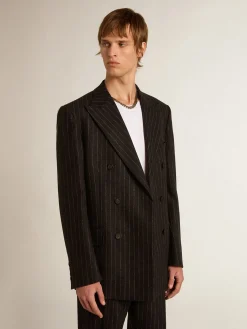 Hot Golden Goose Blazer masculino de abotoamento duplo de lã cinza mescla Coleção Journey