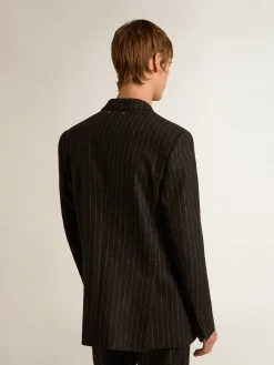 Hot Golden Goose Blazer masculino de abotoamento duplo de lã cinza mescla Coleção Journey