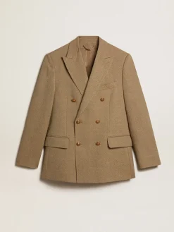 Sale Golden Goose Blazer masculino de abotoamento duplo de lã cor de faia clara Coleção Journey
