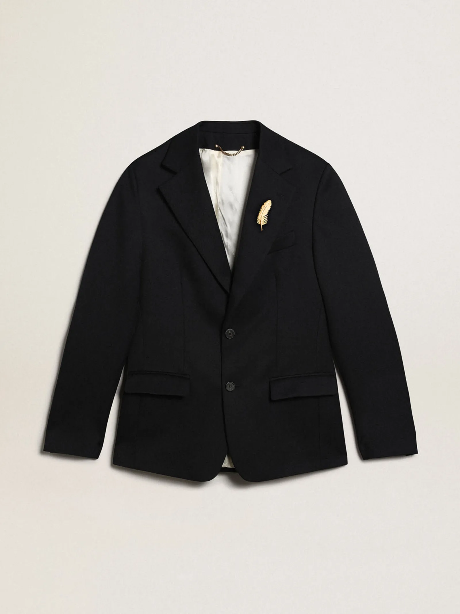Outlet Golden Goose Blazer masculino de abotoamento simples de gabardine de lã azul-escuro Golden Collection
