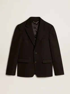 New Golden Goose Blazer preto de abotoamento simples de misto lã e viscose Coleção Journey