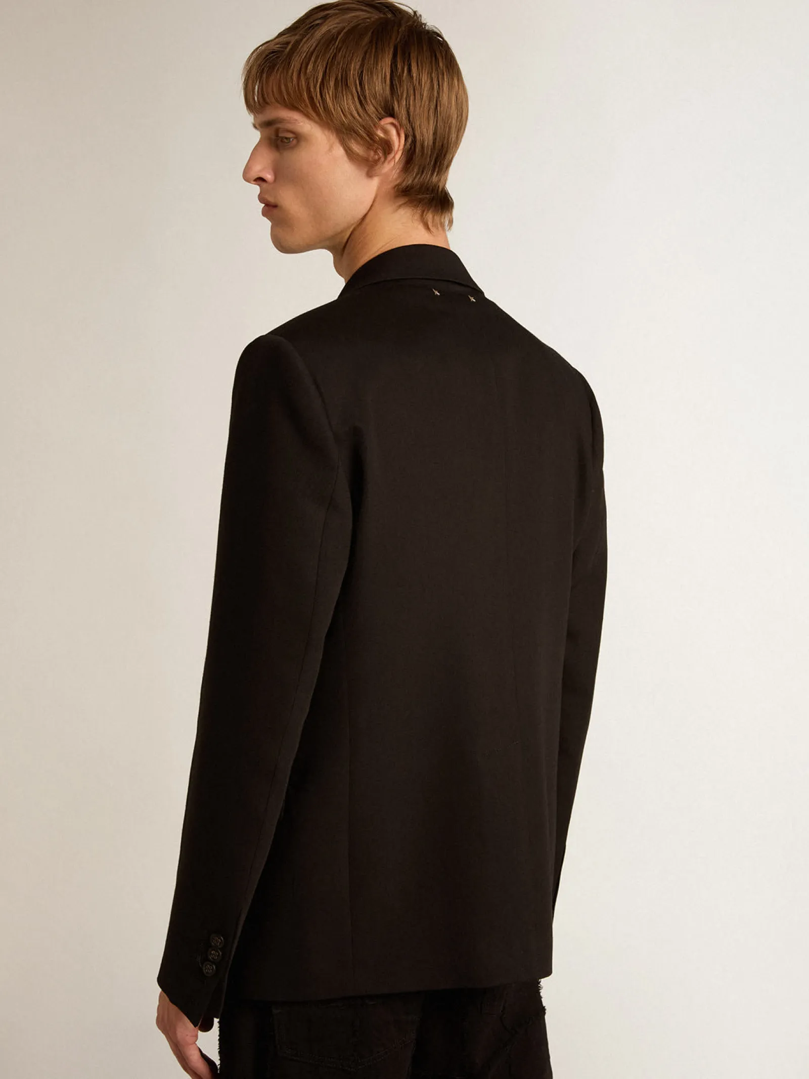 New Golden Goose Blazer preto de abotoamento simples de misto lã e viscose Coleção Journey
