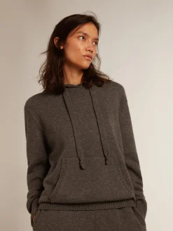 Cheap Golden Goose Blusa tipo moletom feminina cinza misto caxemira com capuz Golden Collection