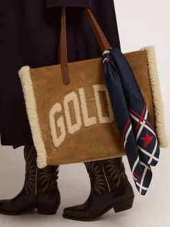 Hot Golden Goose Bolsa California East-West de camurça com shearling Material principal: 90% algodão, 10% couro bovino