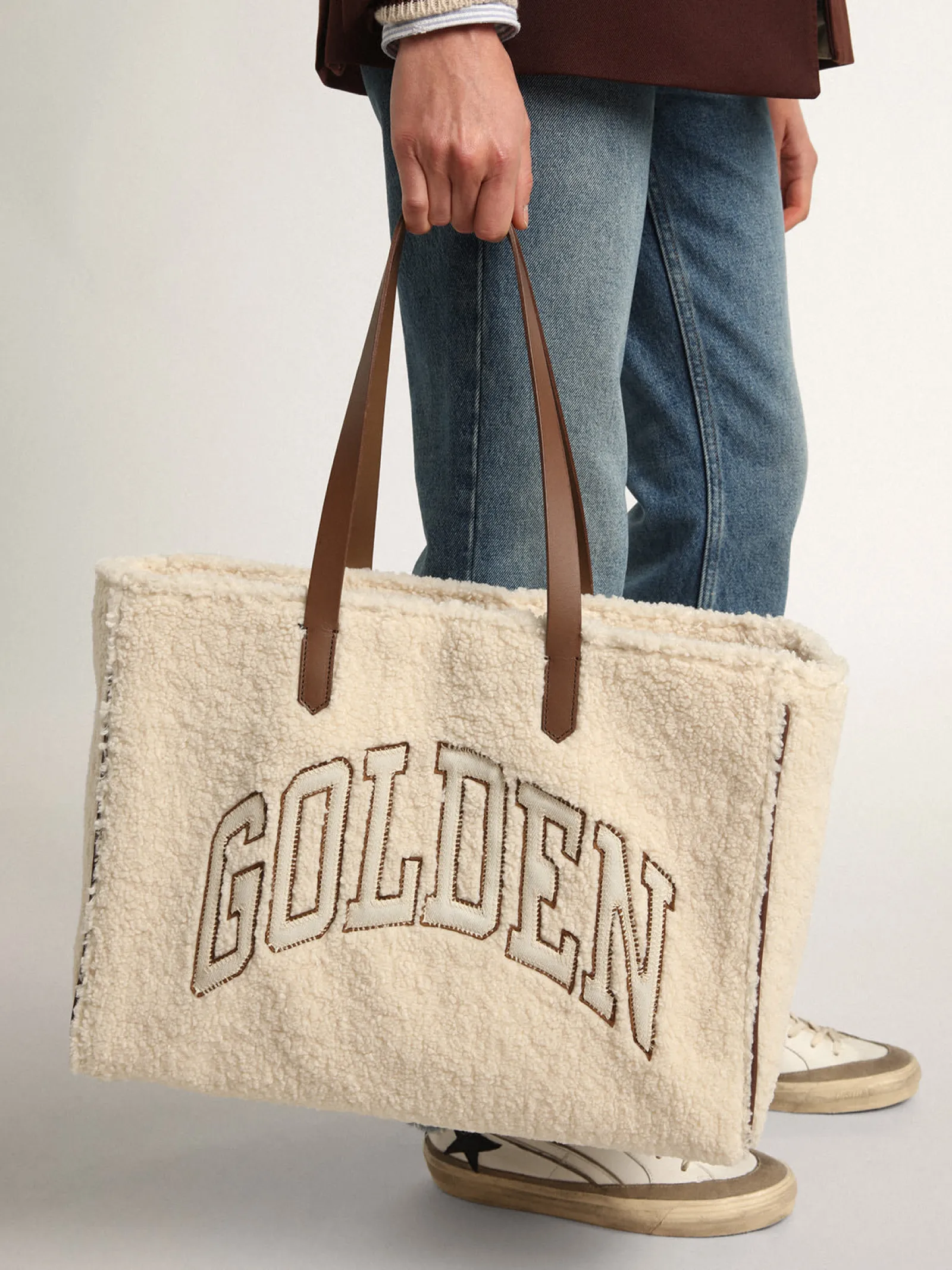 Cheap Golden Goose Bolsa California feminina East-West de pele sintética Cor: branco