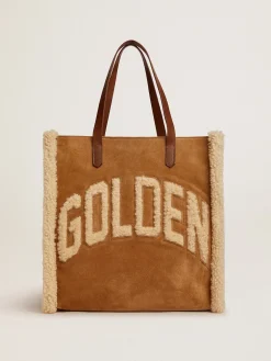 Best Golden Goose Bolsa California North-South de camurça com shearling Material principal: 90% algodão, 10% couro bovino