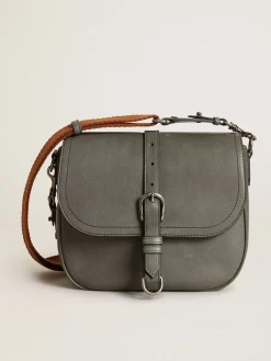 Fashion Golden Goose Bolsa Francis feminina média de couro cinza pedra Cor: cinza pedra
