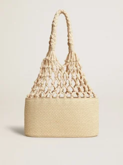 Sale Golden Goose Bolsa Lido de ráfia e macramê de algodão trançados Coleção Resort