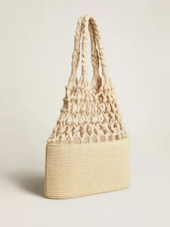 Sale Golden Goose Bolsa Lido de ráfia e macramê de algodão trançados Coleção Resort