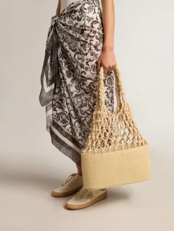 Sale Golden Goose Bolsa Lido de ráfia e macramê de algodão trançados Coleção Resort
