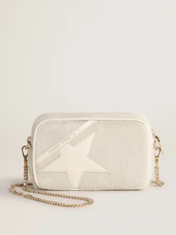 Best Sale Golden Goose Bolsa Mini Star Bag de couro branco heritage com estrela tom sobre tom Cor: branco heritage