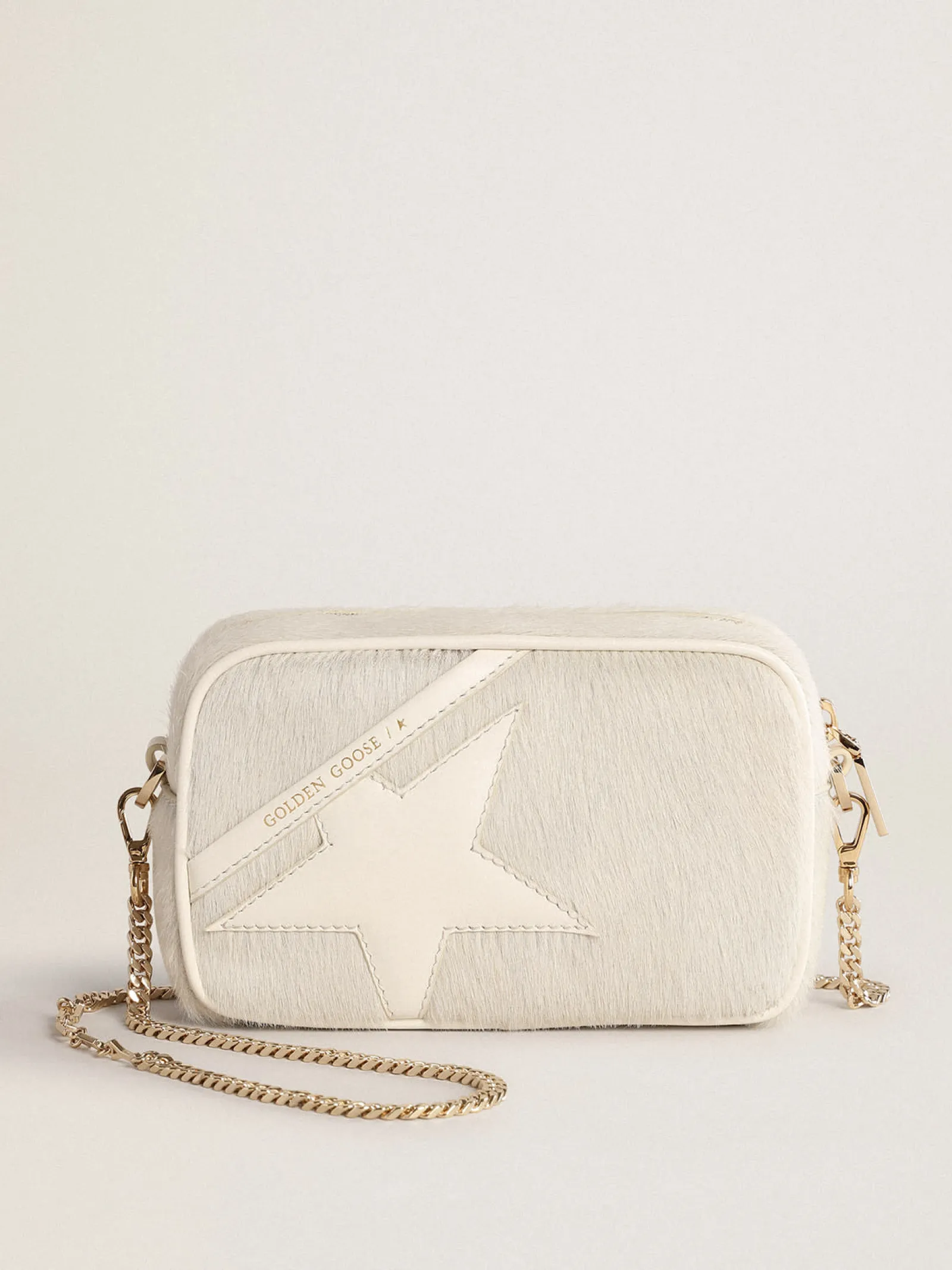 Best Sale Golden Goose Bolsa Mini Star Bag de couro branco heritage com estrela tom sobre tom Cor: branco heritage