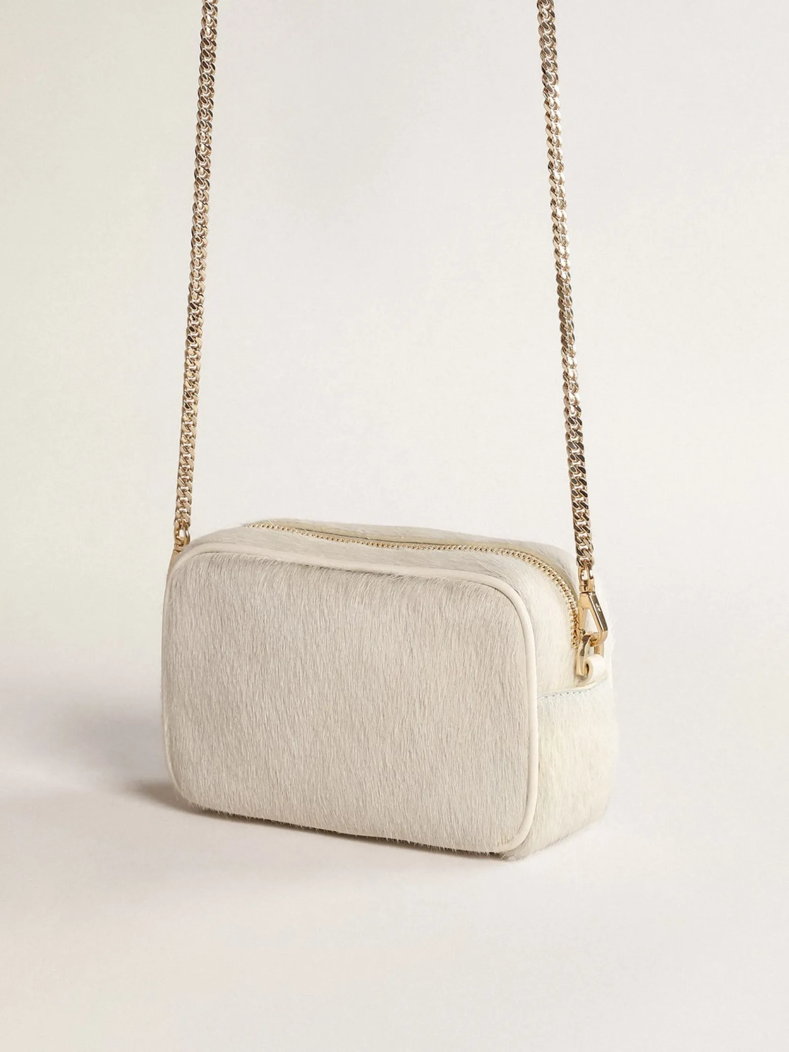 Best Sale Golden Goose Bolsa Mini Star Bag de couro branco heritage com estrela tom sobre tom Cor: branco heritage