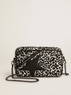 Clearance Golden Goose Bolsa Mini Star feminina de couro cavalinho leopardo preto e branco Cor: branco e preto