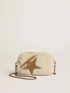 Store Golden Goose Bolsa Mini Star feminina de shearling bege com estrela de suede Cor: bege