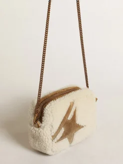 Store Golden Goose Bolsa Mini Star feminina de shearling bege com estrela de suede Cor: bege