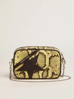 Best Sale Golden Goose Bolsa Mini Star feminina de couro verde-limão com estampa de píton e estrela preta Cor: preto e amarelo limão