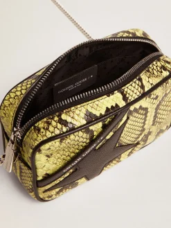 Best Sale Golden Goose Bolsa Mini Star feminina de couro verde-limão com estampa de píton e estrela preta Cor: preto e amarelo limão