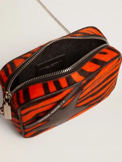 Discount Golden Goose Bolsa Mini Star feminina de couro cavalinho tigre laranja com estrela preta Cor: preto e laranja