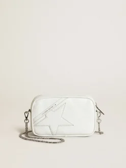 Best Sale Golden Goose Bolsa Mini Star feminina de couro brilhante branco com estrela tom sobre tom Cor: branco