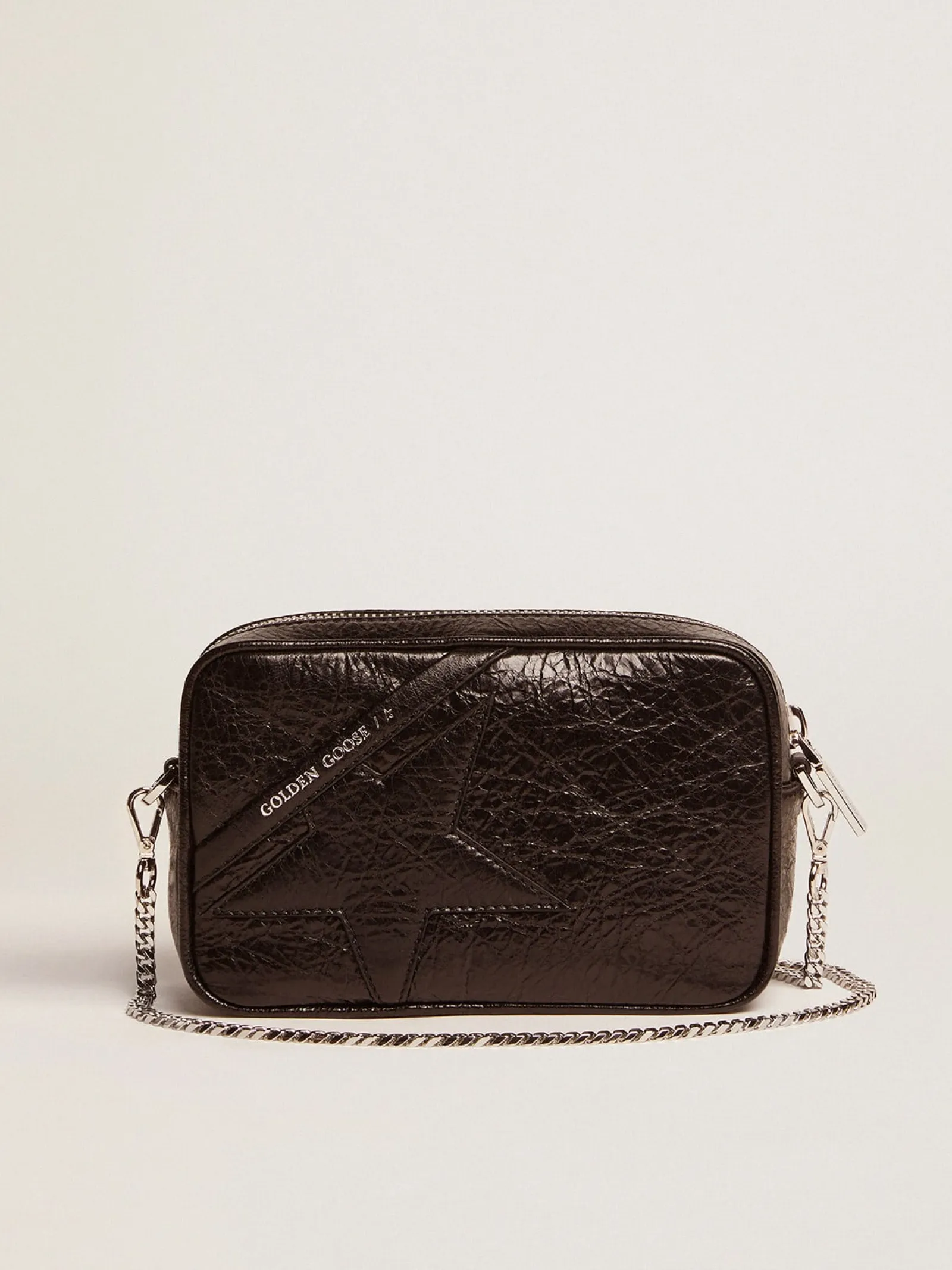 Cheap Golden Goose Bolsa Mini Star feminina de couro brilhante preto com estrela tom sobre tom Cor: preto