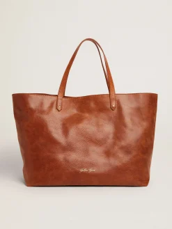 Cheap Golden Goose Bolsa Pasadena de couro marrom brilhante com logo dourado na frente Cor: marrom