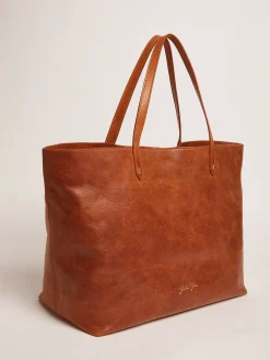 Cheap Golden Goose Bolsa Pasadena de couro marrom brilhante com logo dourado na frente Cor: marrom
