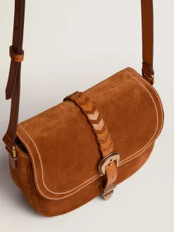 Shop Golden Goose Bolsa Rodeo feminina média de suede cor de rum Cor: rum