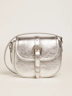 Best Golden Goose Bolsa Rodeo feminina pequena de couro metálico prateado Cor: prata