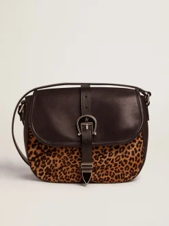 Cheap Golden Goose Bolsa Rodeo média de couro preto e cavalinho com estampa de leopardo Cor: preto