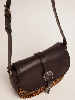 Cheap Golden Goose Bolsa Rodeo média de couro preto e cavalinho com estampa de leopardo Cor: preto