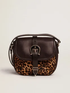Online Golden Goose Bolsa Rodeo pequena de couro preto e couro cavalinho com estampa de leopardo Cor: preto