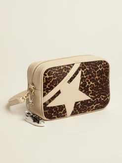 Fashion Golden Goose Bolsa Star branco leite com inserção de couro cavalinho com estampa de leopardo Material principal: 100% couro bovino