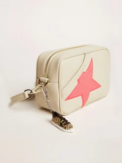 Flash Sale Golden Goose Bolsa Star branco leite de couro martelado, estrela fúcsia com glitter iridescente Couro martelado branco leite