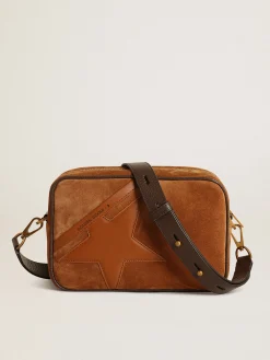Discount Golden Goose Bolsa Star de suede cor tabaco com estrela de couro tom sobre tom Cor: tabaco