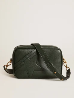 Clearance Golden Goose Bolsa Star feminina de couro verde-escuro com estrela tom sobre tom Cor: verde-escuro