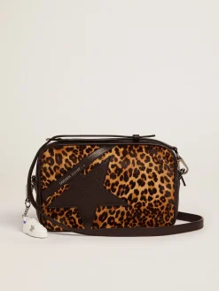 Clearance Golden Goose Bolsa Star feminina de Couro cavalinho com estampa de leopardo